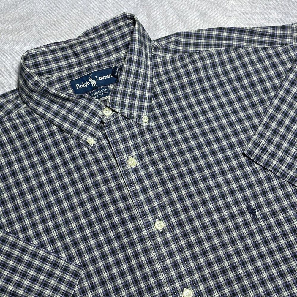 Ralph Lauren Yarmouth‎ Purple Green Plaid Button Down Cotton Shirt Men's Size 18